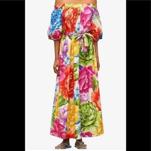 Farm Rio midi floral dress with puff sleeves
